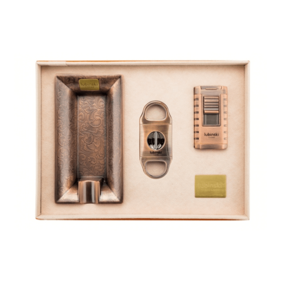 Luxury Cigar Lighter Ashtray Cutter 3-in-1 Vintage Cigar Lighter Set & Cutter Case Cigar Box Set