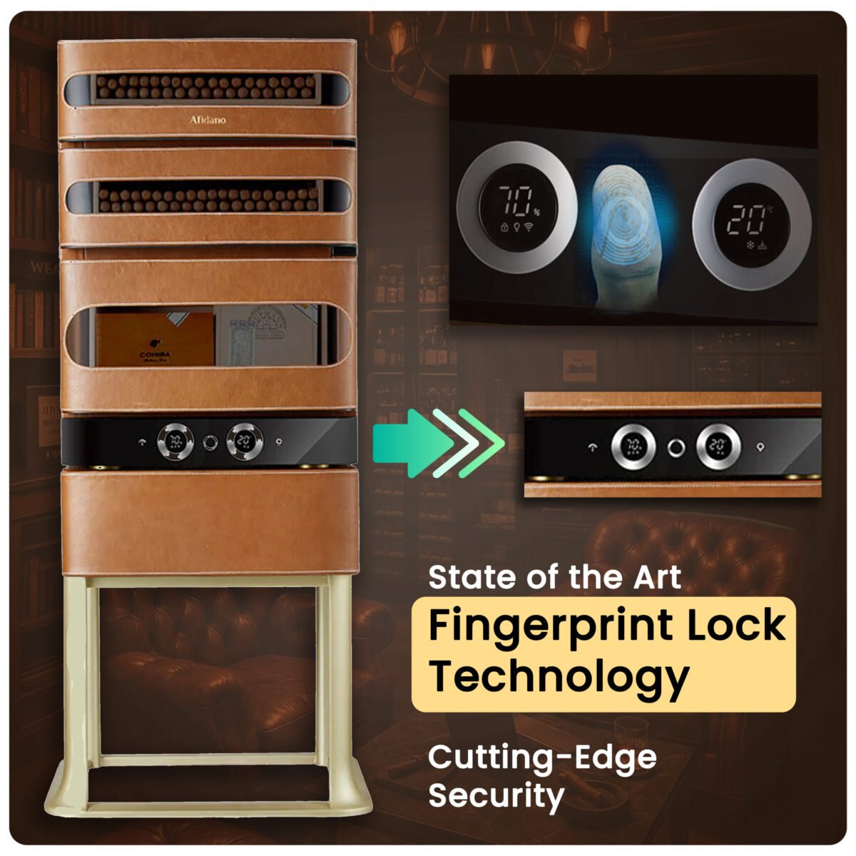 Afidano L3 Electric Cigar Humidor – 250 Cigars, Leather Finish, Humidity & Temperature Control