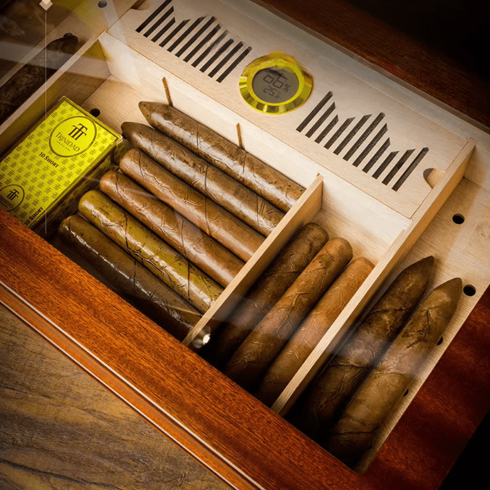 Travel Cigar Humidor Cedar Wood Double Layer Large Capacity Cigar Box Plating Safety Lock Sapele Wood Finished - Image 2