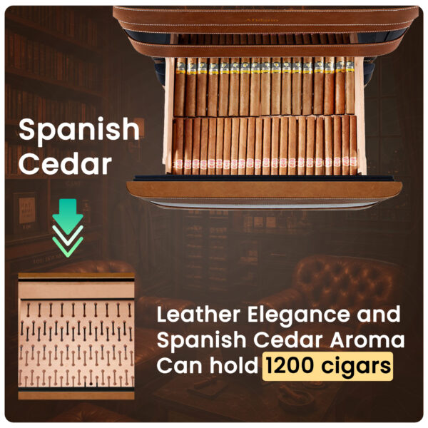 Afidano JC152A-L5 Leather Cigar Humidor – 1200 Capacity, App Control, Fingerprint Lock - Image 6