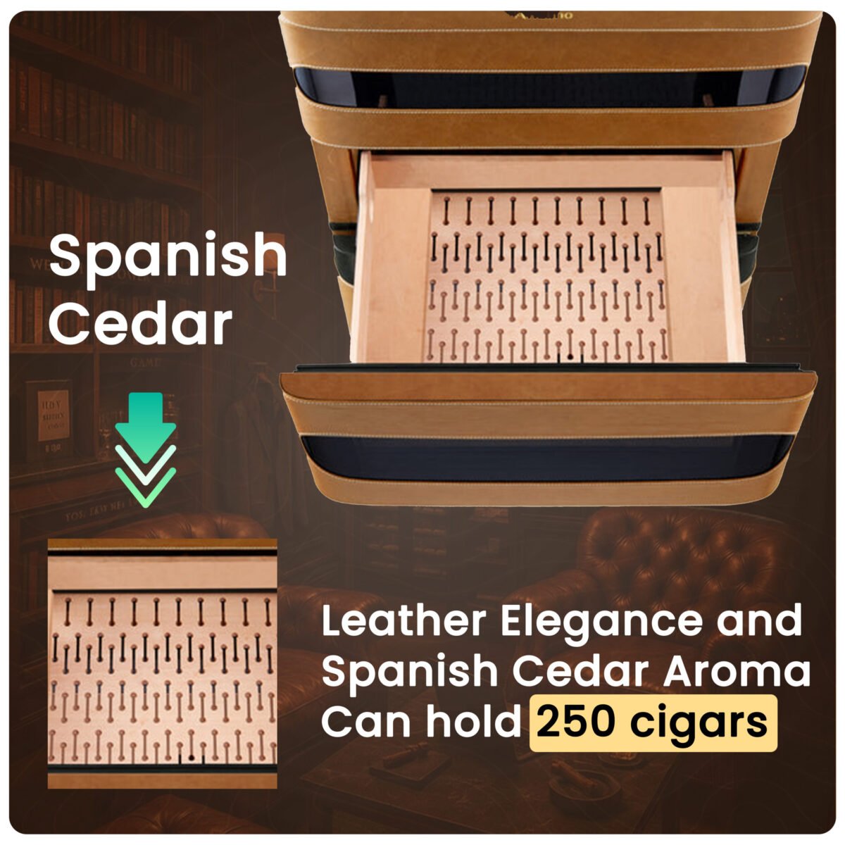 Afidano L3 Electric Cigar Humidor – 250 Cigars, Leather Finish, Humidity & Temperature Control