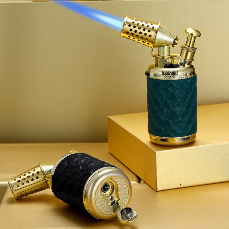 Luxury Metal Antique Design Cigar Lighter With Punch 1 Jet Flame Torch Butane Gas Lighter With Puncher Cigar With Gift Box