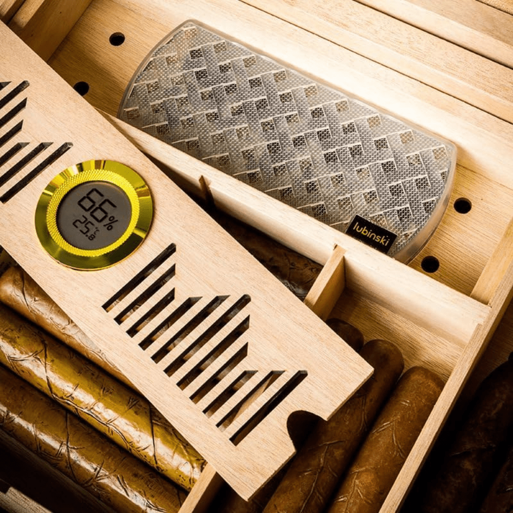 Travel Cigar Humidor Cedar Wood Double Layer Large Capacity Cigar Box Plating Safety Lock Sapele Wood Finished - Image 4