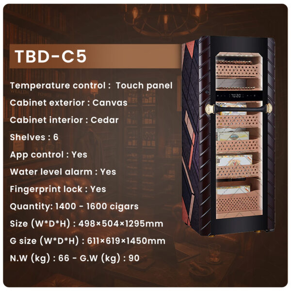 Afidano C5 Electric Cigar Humidor – 1400 Cigars, Fingerprint Lock, App Control - Image 9