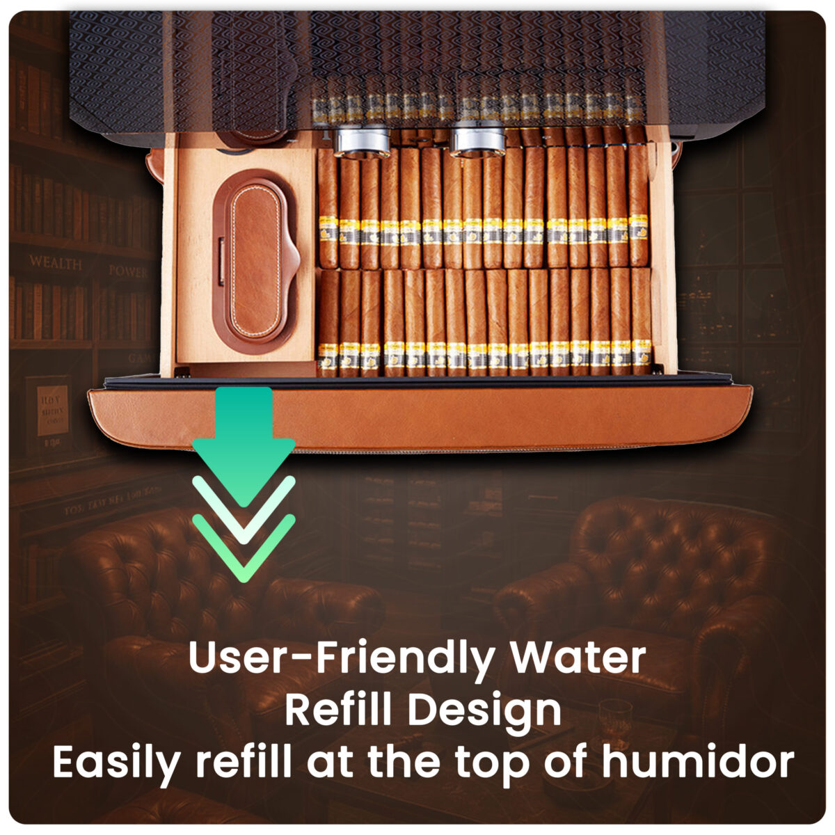 Afidano L6 Electric Cigar Humidor – 1500 Cigars, Leather Finish, Humidity & Temperature Control