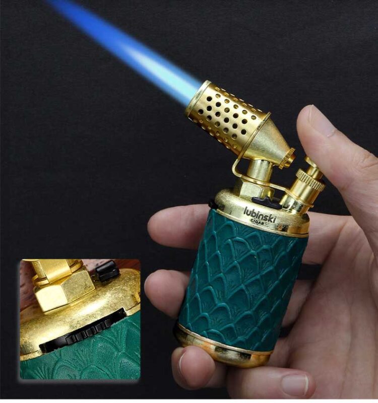 Luxury Metal Antique Design Cigar Lighter With Punch 1 Jet Flame Torch Butane Gas Lighter With Puncher Cigar With Gift Box
