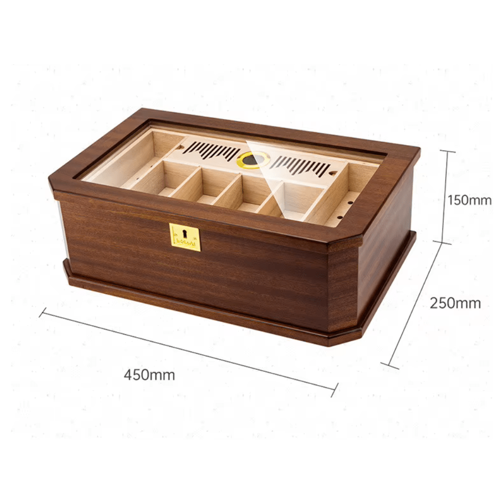 Travel Cigar Humidor Cedar Wood Double Layer Large Capacity Cigar Box Plating Safety Lock Sapele Wood Finished - Image 6