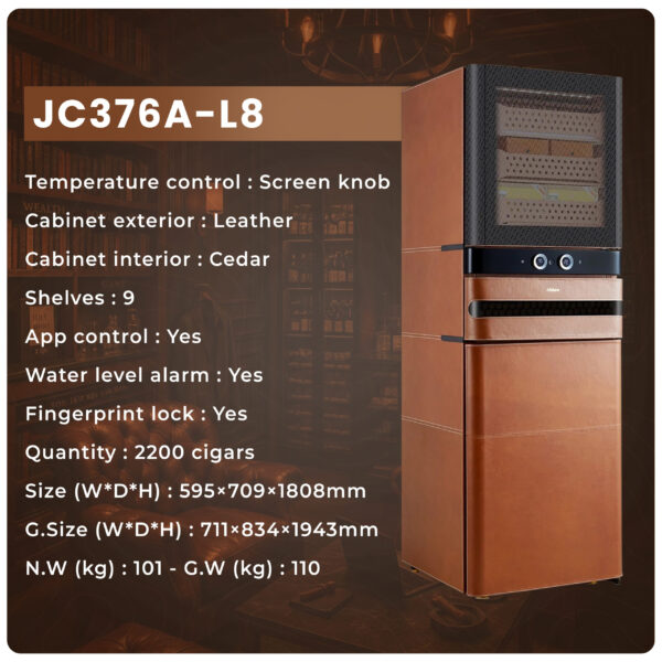 Afidano L8 Electric Cigar Humidor – 2200 Cigars, Leather Finish, App Control, Fingerprint Lock - Image 6