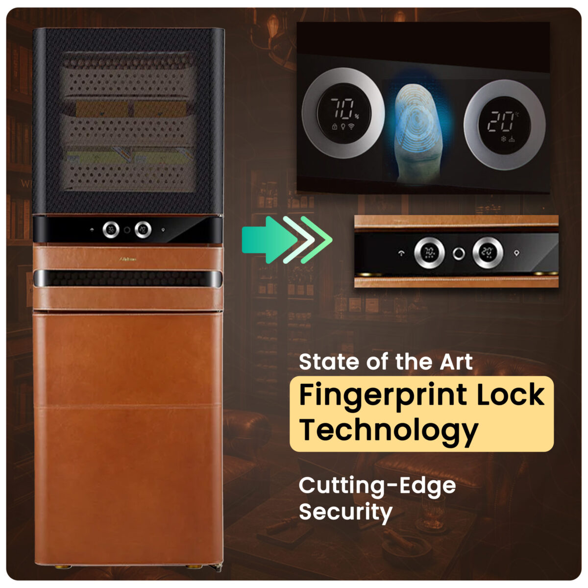 Afidano L8 Electric Cigar Humidor – 2200 Cigars, Leather Finish, App Control, Fingerprint Lock