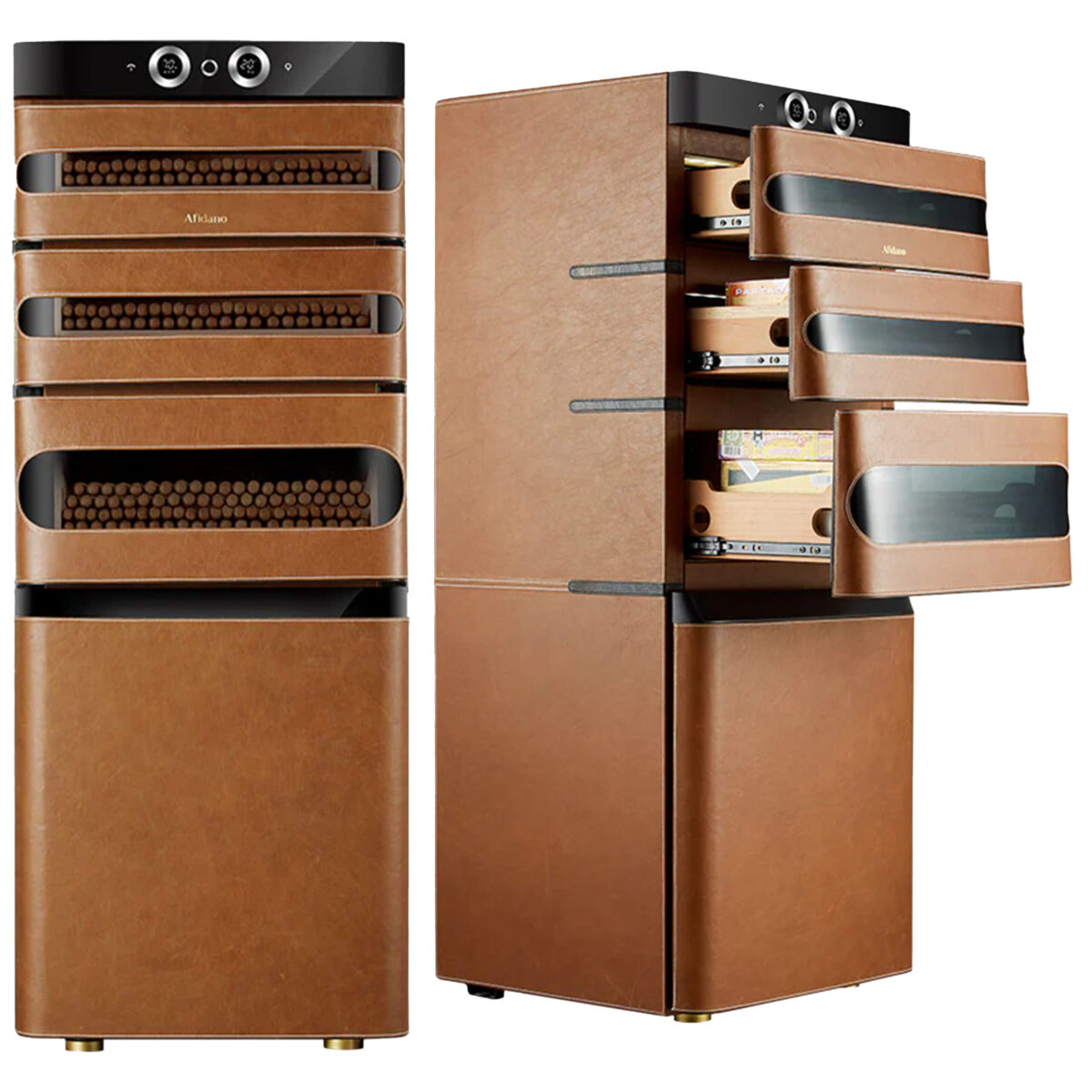 Afidano JC152A-L5 Leather Cigar Humidor – 1200 Capacity, App Control, Fingerprint Lock