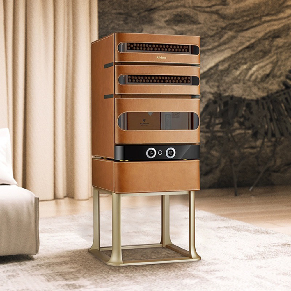 Afidano Electric Cigar Humidor Temperature and Humidity Control  with Classic Leather and Spanish Cedar Drawers 250 Cigars L3