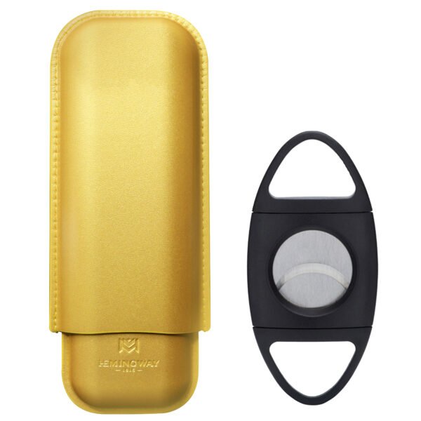 Hemingway Premium leather Cigar Case 2 Cigars Holder Snake Print Cigar Case Gold