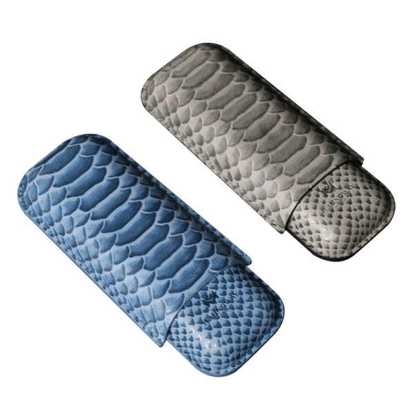 Hemingway Premium leather Cigar Case 2 Cigars Holder Snake Print Cigar Case Grey - Image 3