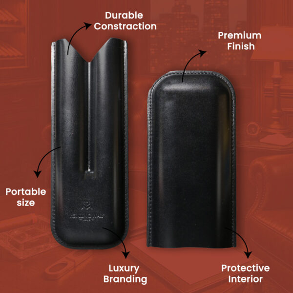 Hemingway Premium leather Cigar Case 2 Cigars Holder Snake Print Cigar Case Black - Image 2