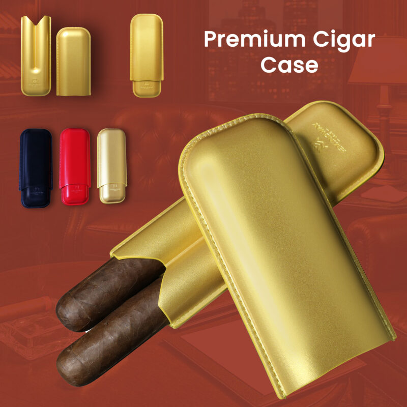 Hemingway Premium leather Cigar Case 2 Cigars Holder Snake Print Cigar Case Gold