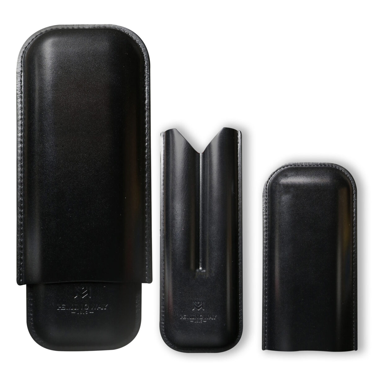 Hemingway Premium leather Cigar Case 2 Cigars Holder Snake Print Cigar Case Black