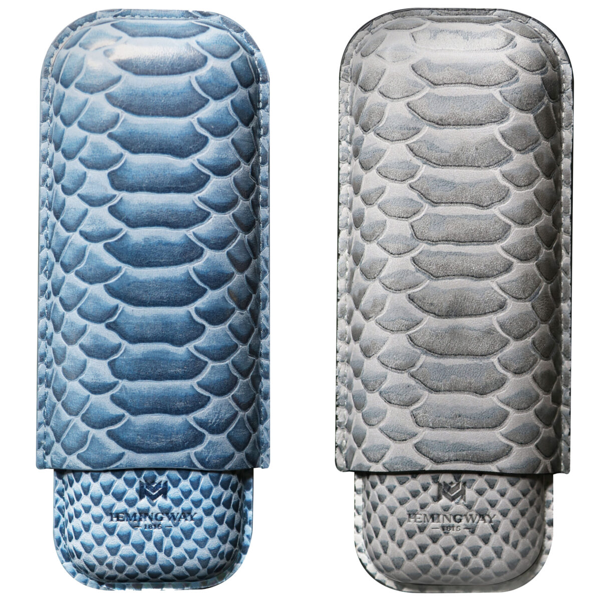 Hemingway Premium leather Cigar Case 2 Cigars Holder Snake Print Cigar Case Blue