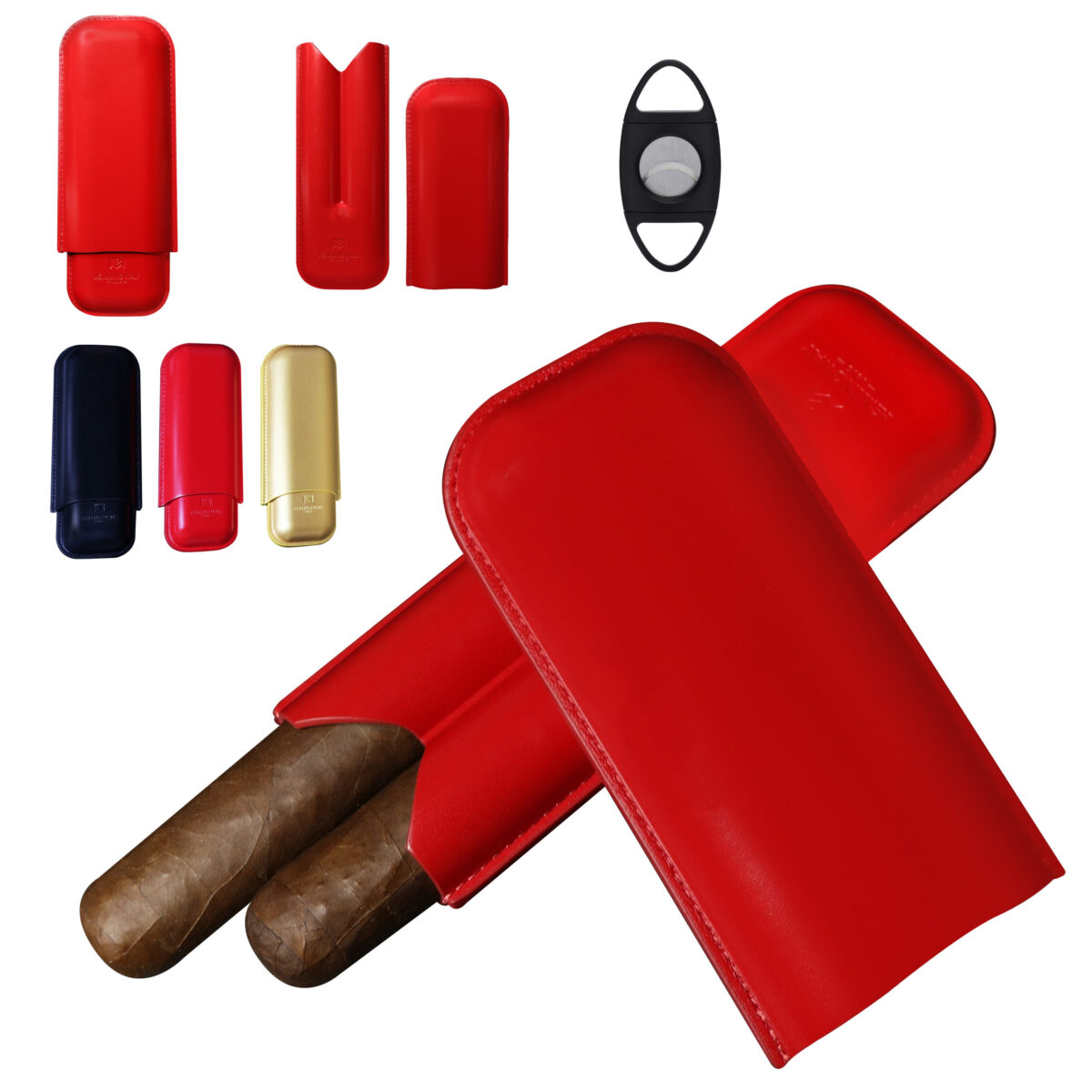 Hemingway Premium leather Cigar Case 2 Cigars Holder Snake Print Cigar Case Red