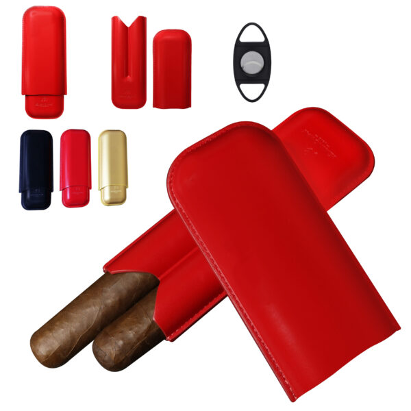 Hemingway Premium leather Cigar Case 2 Cigars Holder Snake Print Cigar Case Red - Image 5