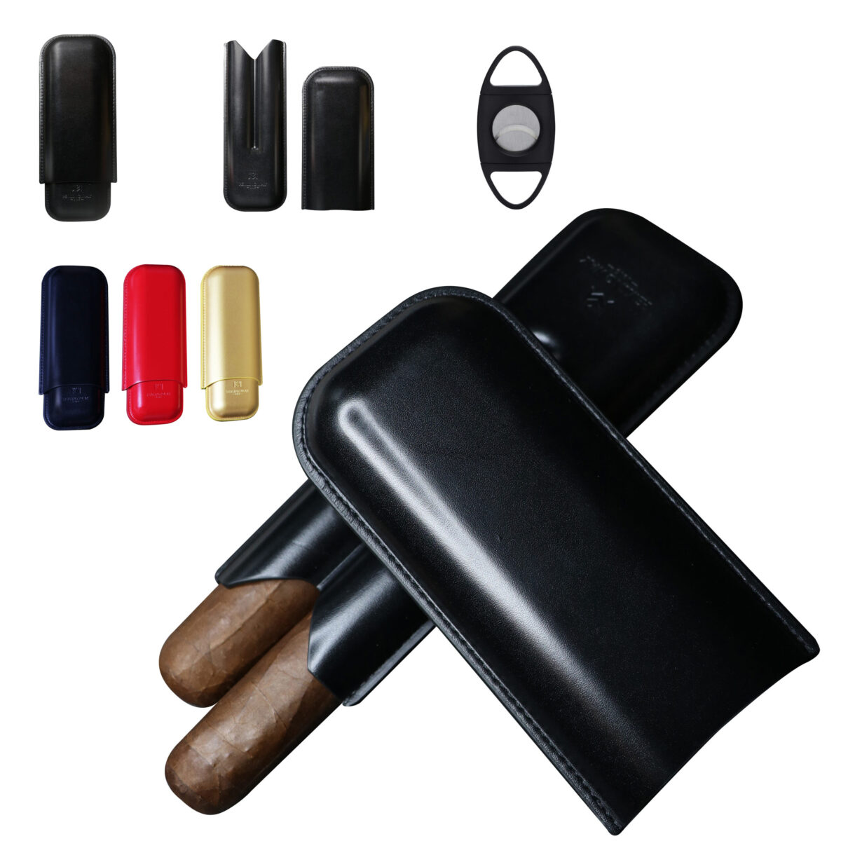 Hemingway Premium leather Cigar Case 2 Cigars Holder Snake Print Cigar Case Black