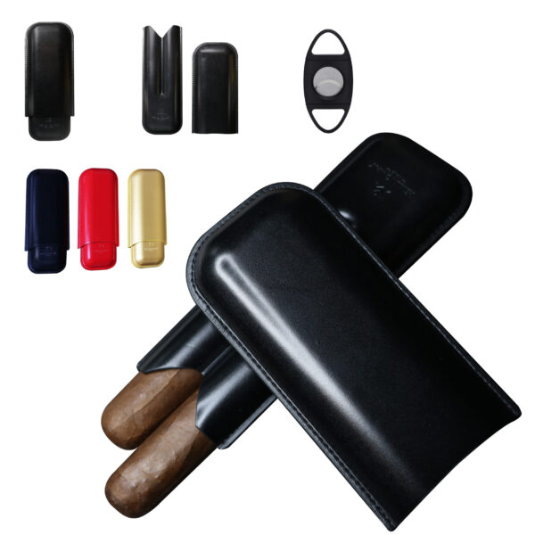 Hemingway Premium leather Cigar Case 2 Cigars Holder Snake Print Cigar Case Black - Image 5