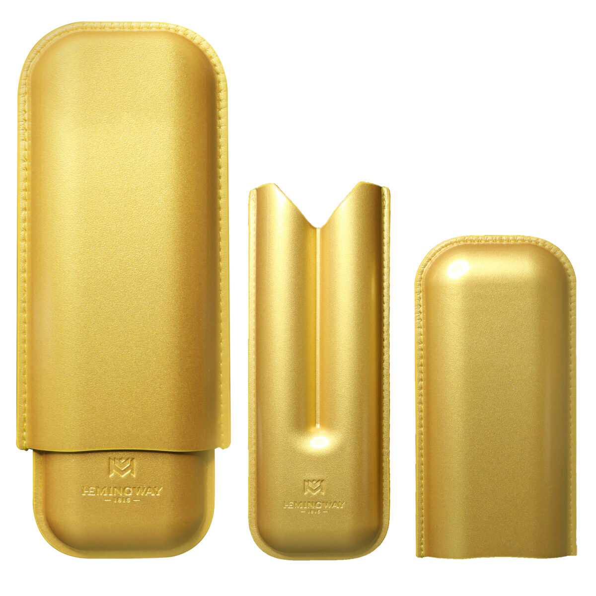 Hemingway Premium leather Cigar Case 2 Cigars Holder Snake Print Cigar Case Gold