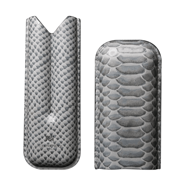 Hemingway Premium leather Cigar Case 2 Cigars Holder Snake Print Cigar Case Grey - Image 2