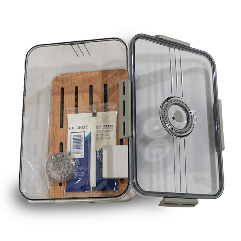 Transparent Acrylic Cigar Humidor | Airtight Travel Box with Cedar Tray & Hygrometer (Medium)