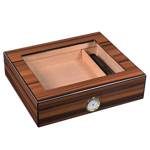 CIGARLOONG Retro Glass Top Humidor: Elegant Desktop Cigar Box with Humidifier & Hygrometer - Image 2