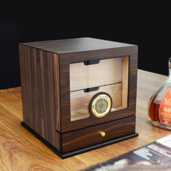 CIGAROL Glass Top Cigar Humidor Set | Modern Carbon Fiber Design & Digital Hygrometer - Image 2