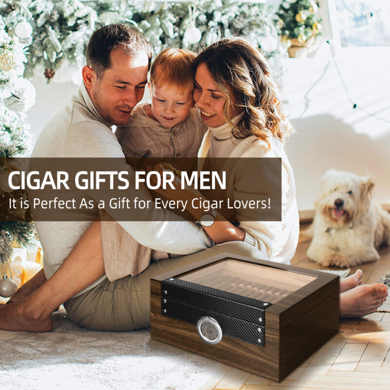 Cigarol Glass Top Humidor Set | Modern Carbon Fiber Design with Digital Hygrometer & Accessories