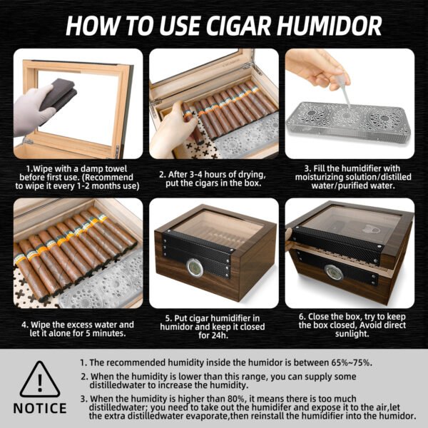 Cigarol Glass Top Humidor Set | Modern Carbon Fiber Design with Digital Hygrometer & Accessories - Image 5