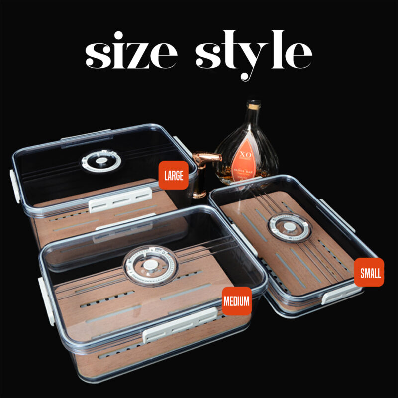 Transparent Acrylic Cigar Humidor | Airtight Travel Box with Cedar Tray & Hygrometer (Medium)