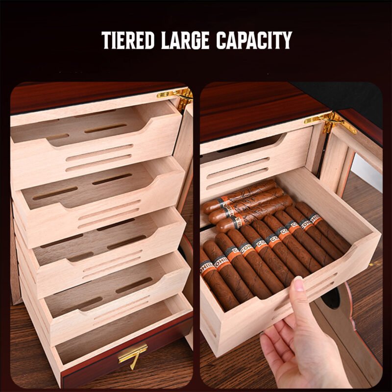 CIGAROL Electric Cigar Humidor Cabinet | Ornate Dragon Design with Spanish Cedar Drawers
