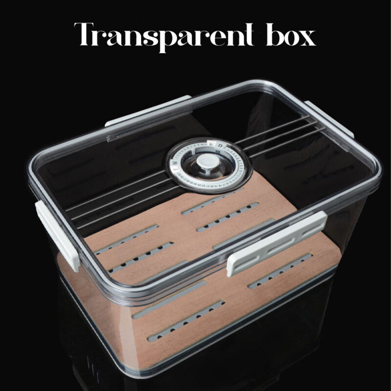 Transparent Acrylic Cigar Humidor | Airtight Travel Box with Cedar Tray & Hygrometer (Medium)