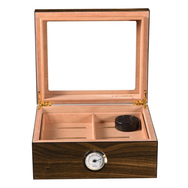 CIGAROL desktop Glass Top Cigar Humidor | Classic Wood Design with Analog Hygrometer - Image 6