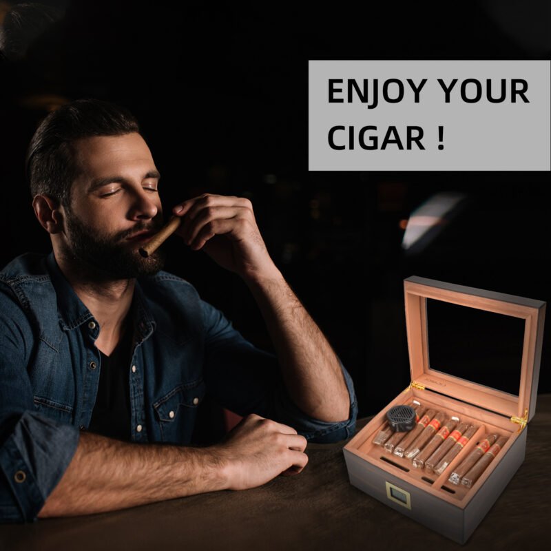 CIGAROL Glass Top Cigar Humidor | Digital Hygrometer & Spanish Cedar Tray
