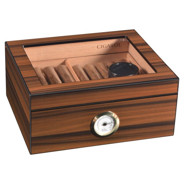 Cigarol Glass Top Desktop Humidor | Classic Wood Finish with Analog or Digital Hygrometer - Image 2
