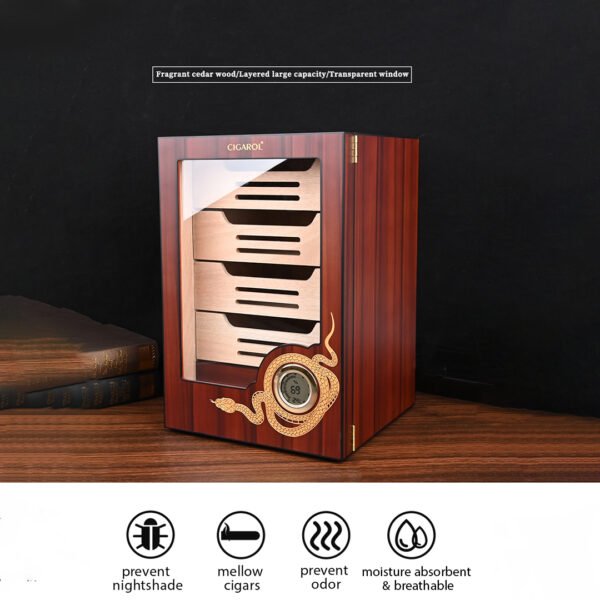 CIGAROL Electric Cigar Humidor Cabinet | Ornate Dragon Design with Spanish Cedar Drawers - Image 5
