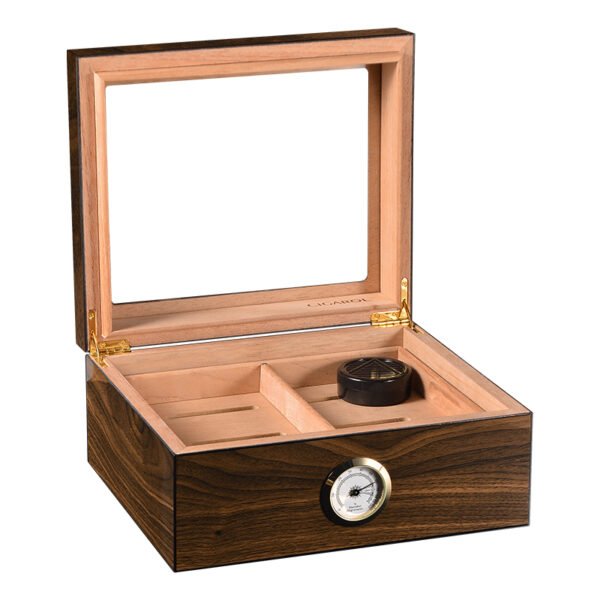 CIGAROL desktop Glass Top Cigar Humidor | Classic Wood Design with Analog Hygrometer - Image 5