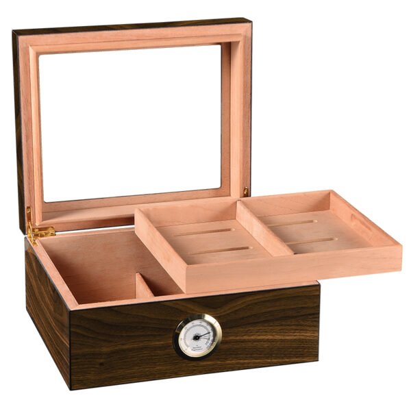 CIGAROL desktop Glass Top Cigar Humidor | Classic Wood Design with Analog Hygrometer - Image 4
