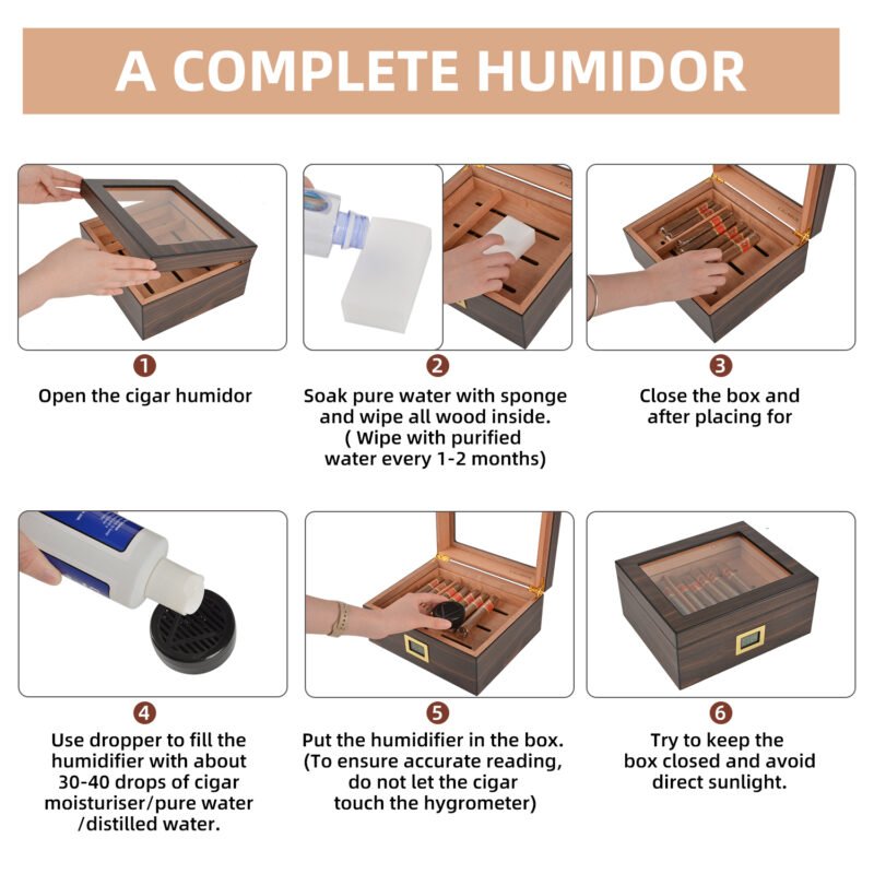 CIGAROL Glass Top Cigar Humidor | Digital Hygrometer & Spanish Cedar Tray