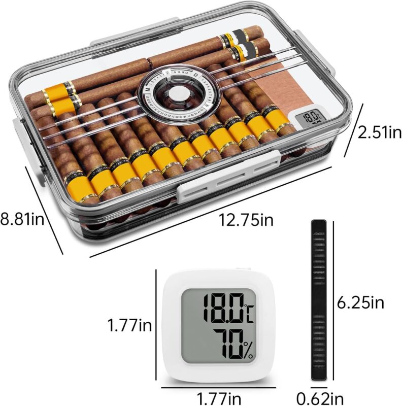 CIGARLOONG Clear Humidor: 30-Cigar Storage Box with Humidifier & Hygrometer