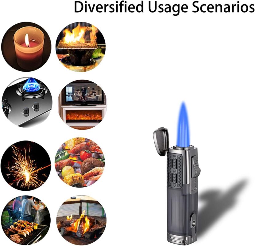 Honest Triple Jet Flame Cigar Torch Lighter - Windproof Butane Refillable Lighter with Built-in Cigar Puncher - Sleek Black Finish