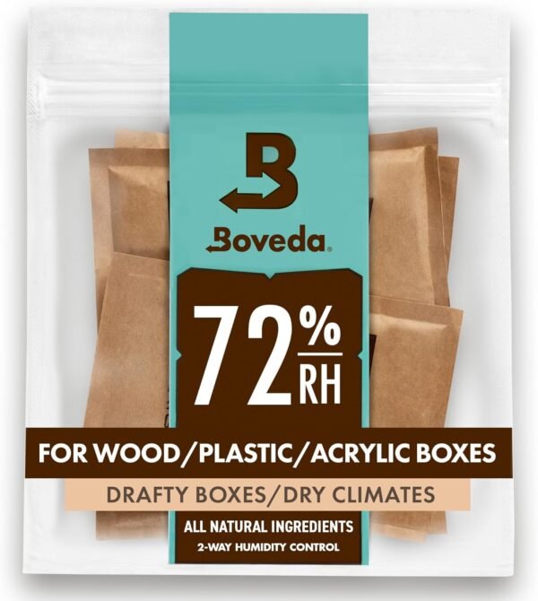Boveda 72% Two-Way Humidity Control Packs For Wood Containers – Size 60 – 4 Pack – Moisture Absorbers – Humidifier Packs – Hydration Packets in Resealable Bag