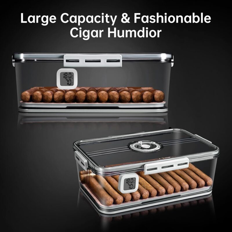 CIGARLOONG Clear Humidor: 30-Cigar Storage Box with Humidifier & Hygrometer