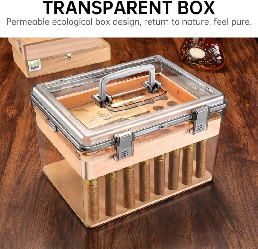 CIGARLOONG Acrylic Cigar Humidor: Transparent Box with Hygrometer & Cedar Tray