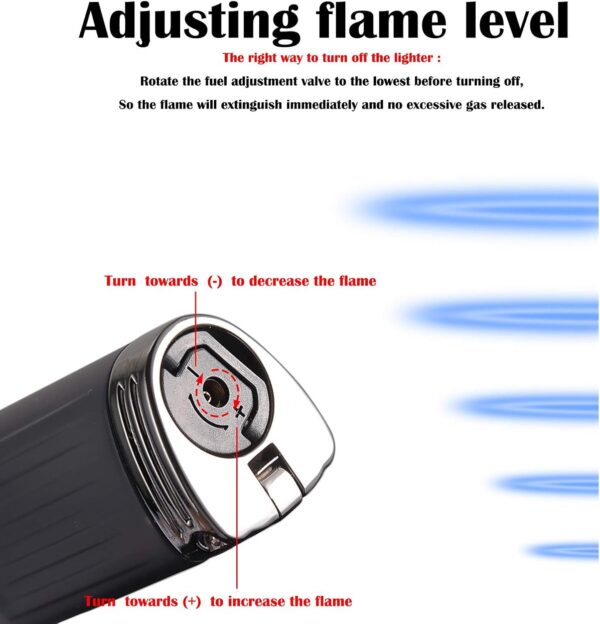 Honest Triple Jet Flame Cigar Torch Lighter - Windproof Butane Refillable Lighter with Built-in Cigar Puncher - Sleek Black Finish - Image 6
