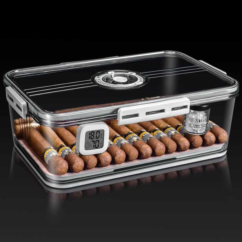 CIGARLOONG Cedar Wood Humidor: Multi-Storey Transparent Box for 60 Cigars | medium