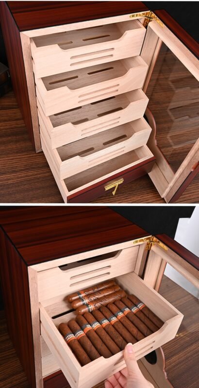 CIGAROL Electric Cigar Humidor Cabinet | Ornate Dragon Design with Spanish Cedar Drawers